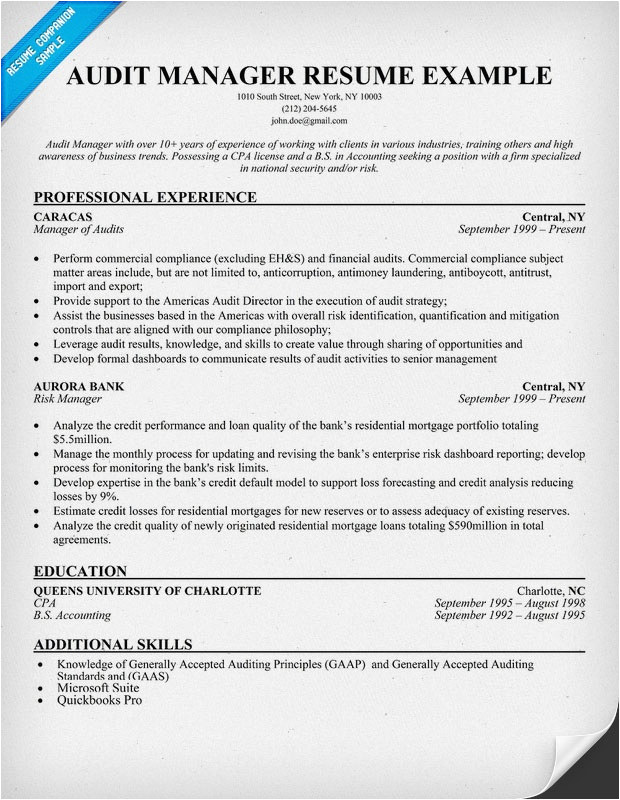 Sample Resume Of External Audit Manager Resume Samples and How to Write A Resume Resume Panion