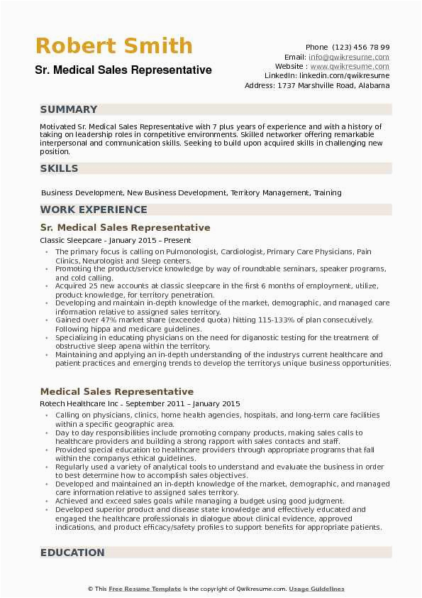 Sample Resumes for Medical Sales Representatives Medical Sales Representative Resume Samples