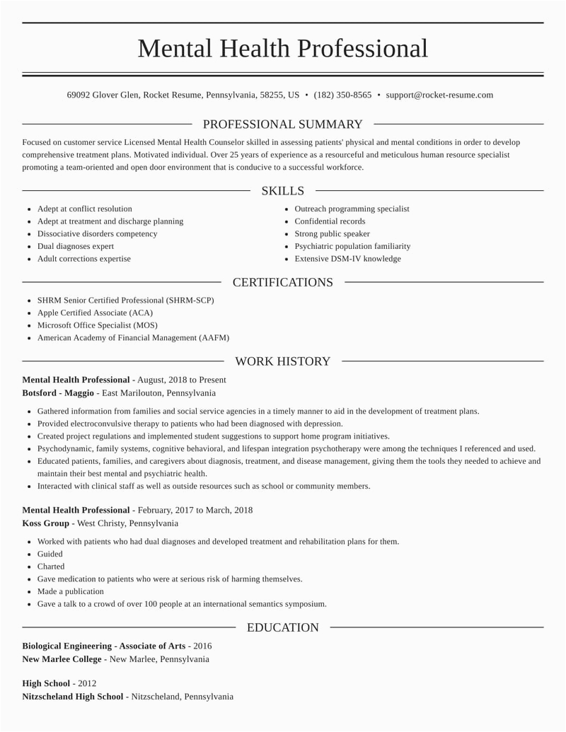 Sample Resumes for Mental Health Professionals Mental Health Professional Resumes