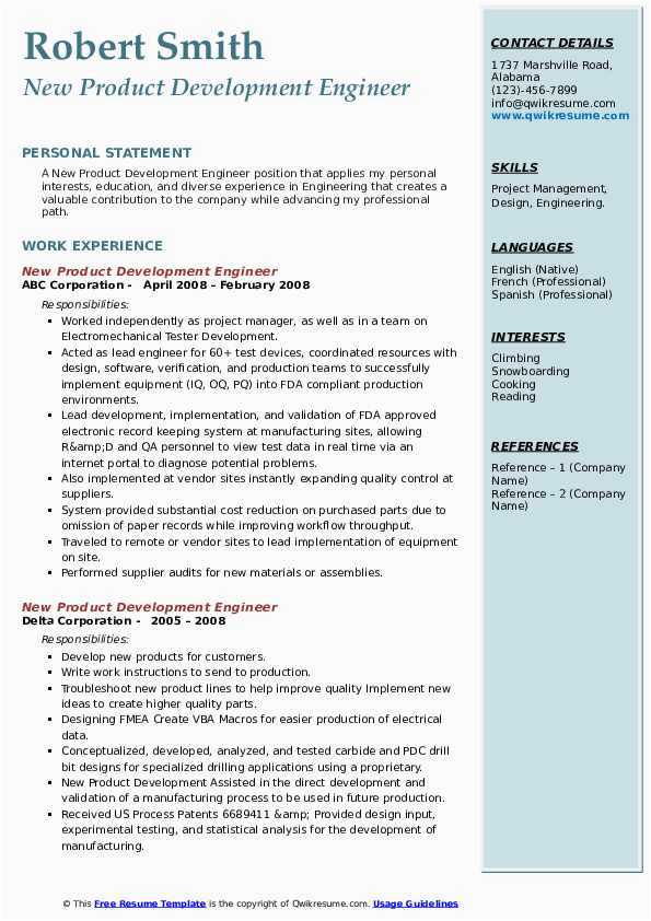Sample Resumes for New Product Development Engineer New Product Development Engineer Resume Samples