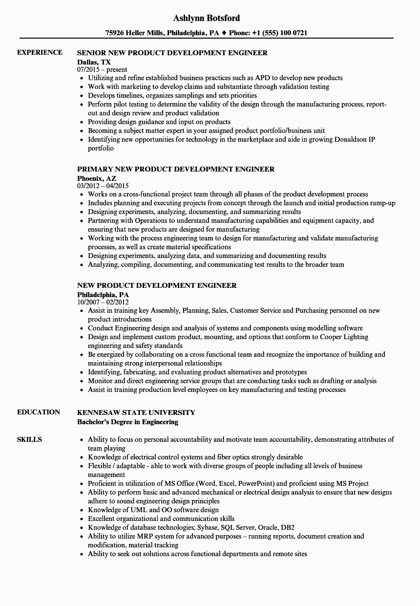 Sample Resumes for New Product Development Engineer New Product Development Engineer Resume Samples