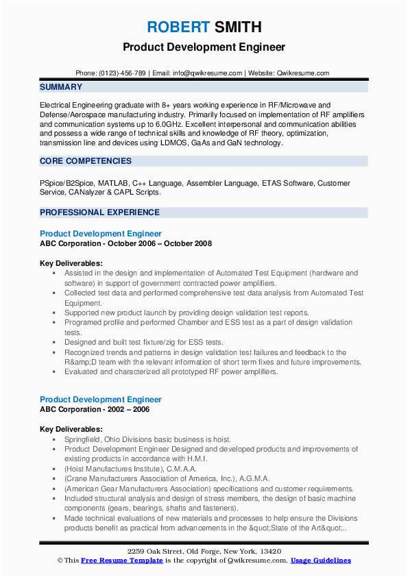 Sample Resumes for New Product Development Engineer Product Development Engineer Resume Samples
