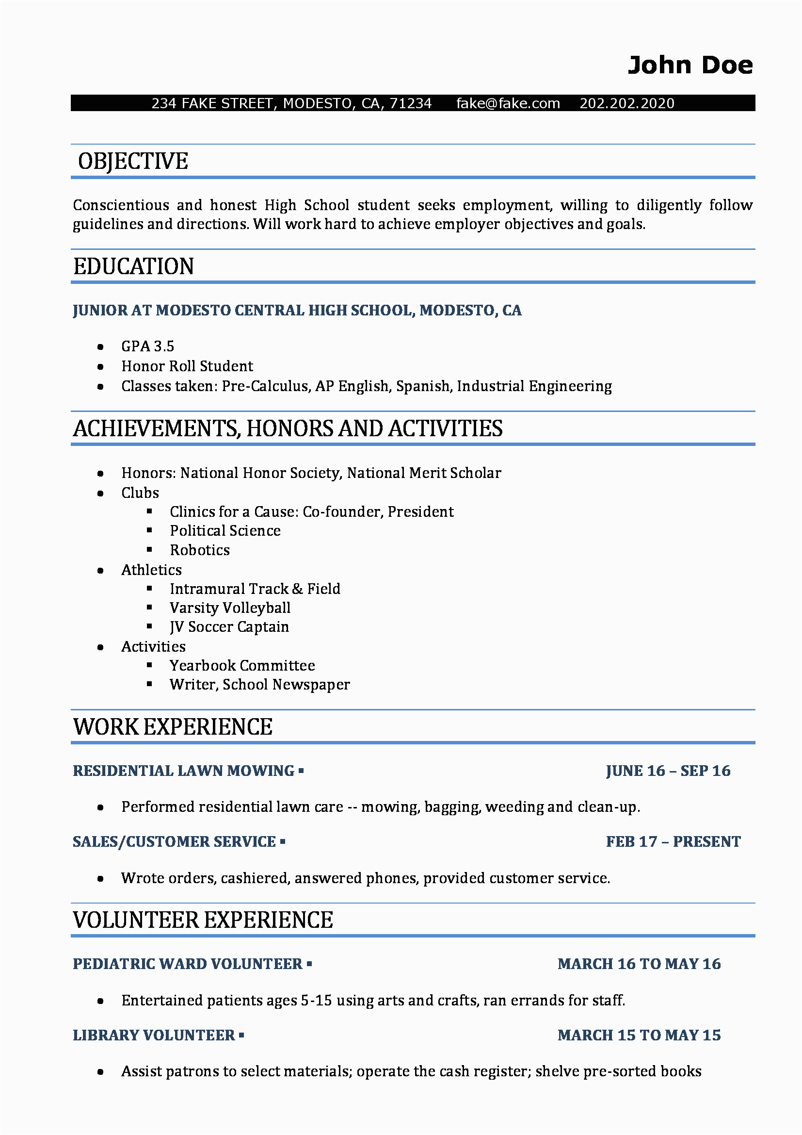 Samples Of High School Resumes for College Sample High School Resume for College Good Resume Examples