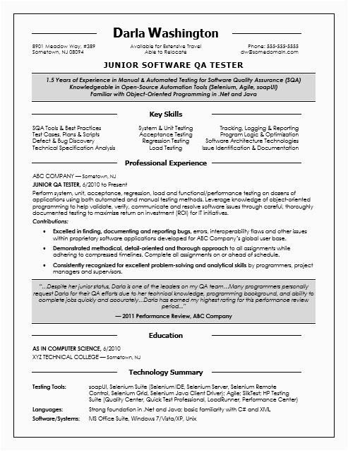 Software Tester Resume Sample Entry Level Entry Level Qa software Tester Resume Sample