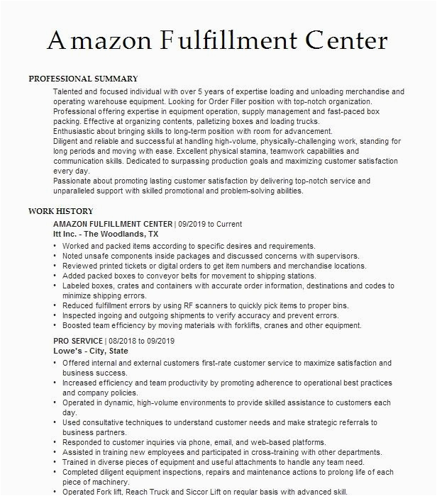 Amazon Fulfillment Center associate Resume Sample Amazon Fulfillment associate Resume Example Amazon Clover south