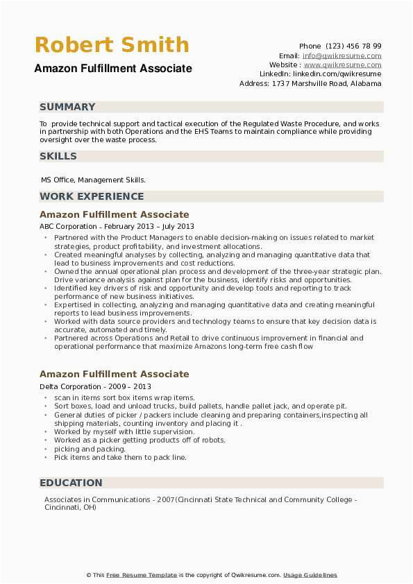 Amazon Fulfillment Center associate Resume Sample [コンプリート！] Warehouse associate Job Description Resume