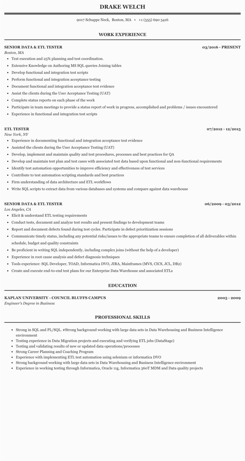 Etl Testing Sample Resume for Experienced Etl Tester Resume In 2020