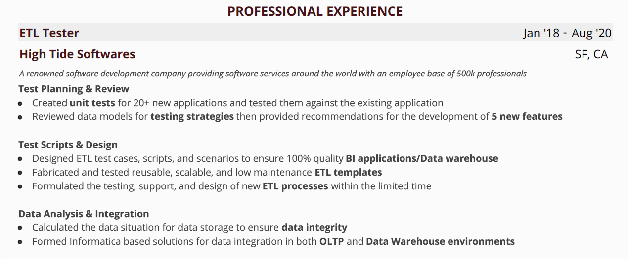 Etl Testing Sample Resume for Experienced Etl Testing Resume Blog the Plete Guide with Examples