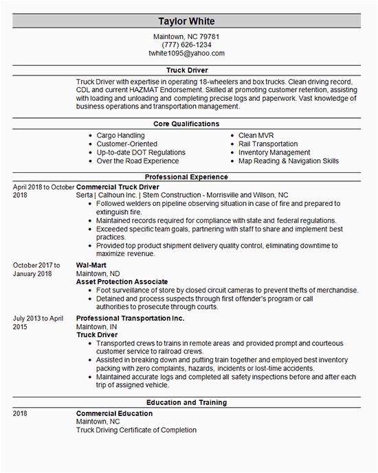 Sample Of A Cdl Truck Driver Resume Cdl Truck Driver Resume Example