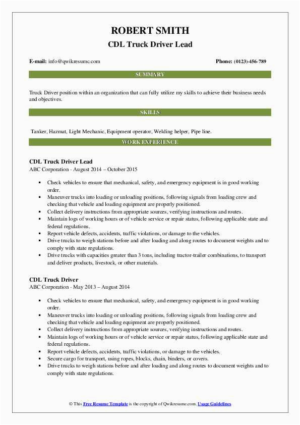 Sample Of A Cdl Truck Driver Resume Cdl Truck Driver Resume Samples