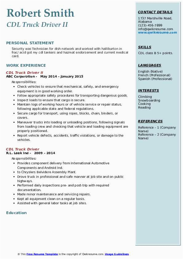 Sample Of A Cdl Truck Driver Resume Cdl Truck Driver Resume Samples