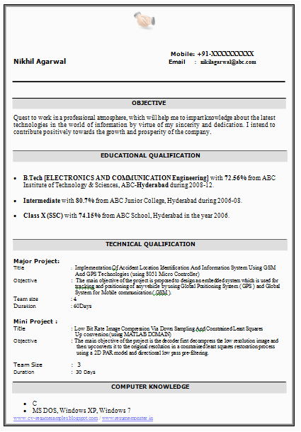 Sample Resume for B Tech Final Year Student Over Cv and Resume Samples with Free Download B
