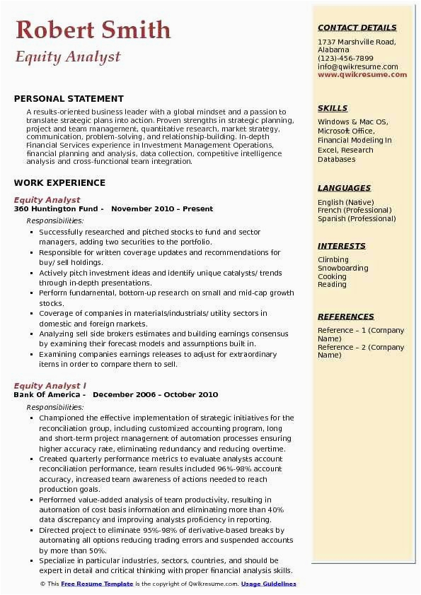 Sample Resume for Equity Dealer India Equity Research Analyst Resume Unique Equity Analyst Resume Samples In
