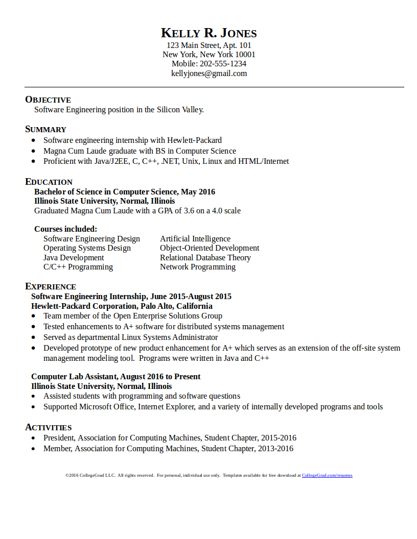 Sample Resume Of Fresh Graduate Computer Science 14 Sample Resume for Puter Science Fresh Graduate Free Resume